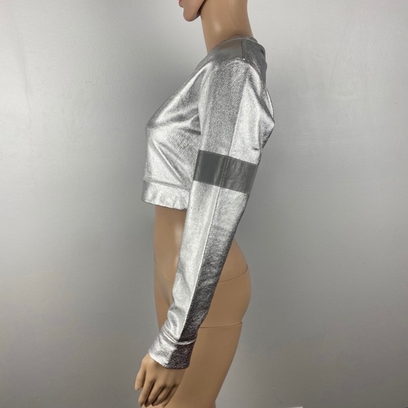 NEW NORMA KAMALI METALLIC CROPPED SWEATSHIRT - Picture 4 of 6